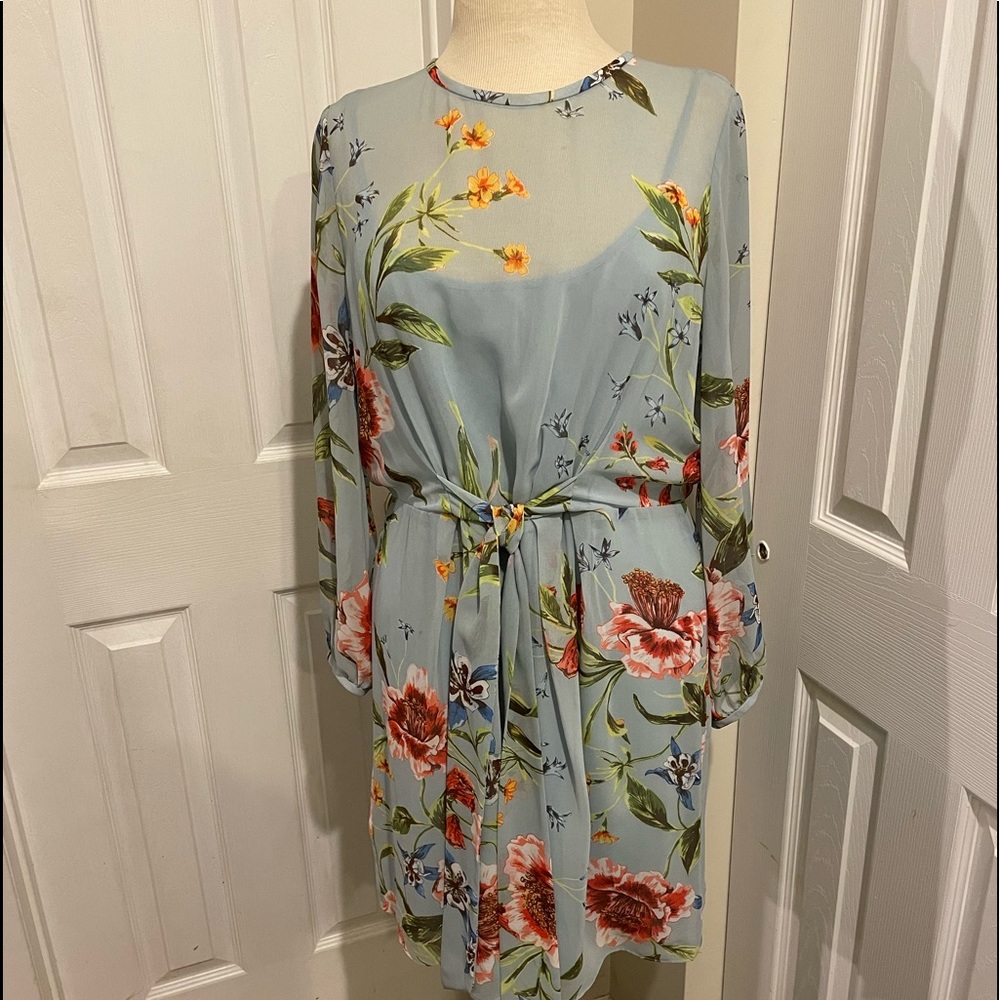 Floral long sleeve chiffon shirt dress